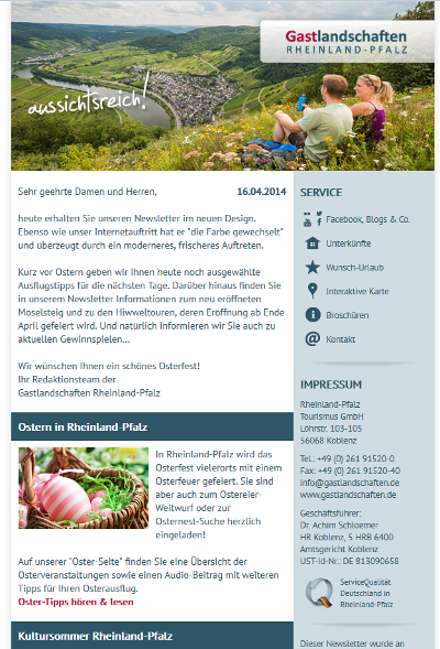 Newsletter-Design für die RPT-Urlaubsmeldungen Newsletter-Design für die RPT-Urlaubsmeldungen
