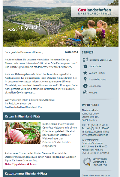 Newsletter-Design für die RPT-Urlaubsmeldungen