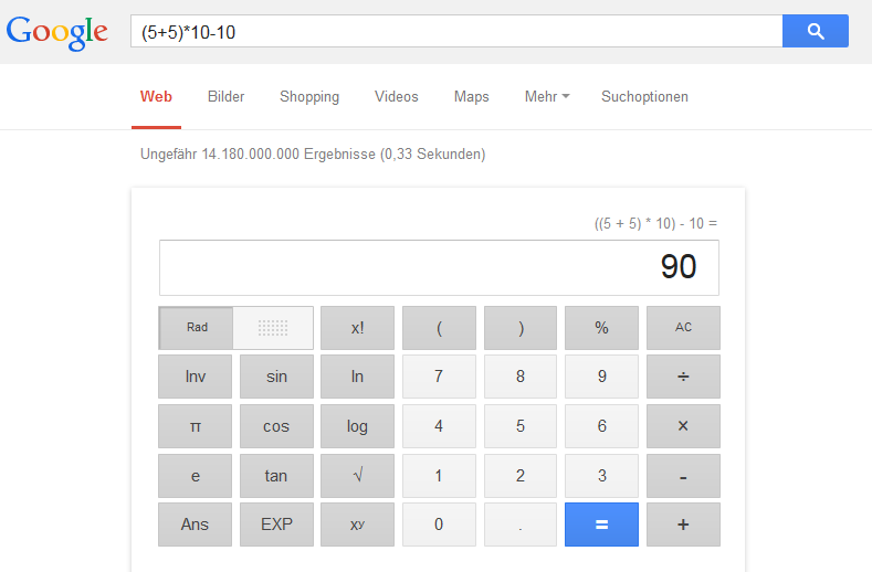 Beispiel für Mathematik mit Google